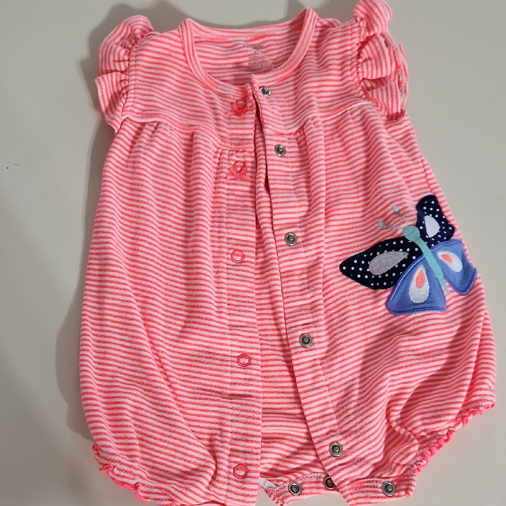 Carter's Orangish Pink Striped Romper